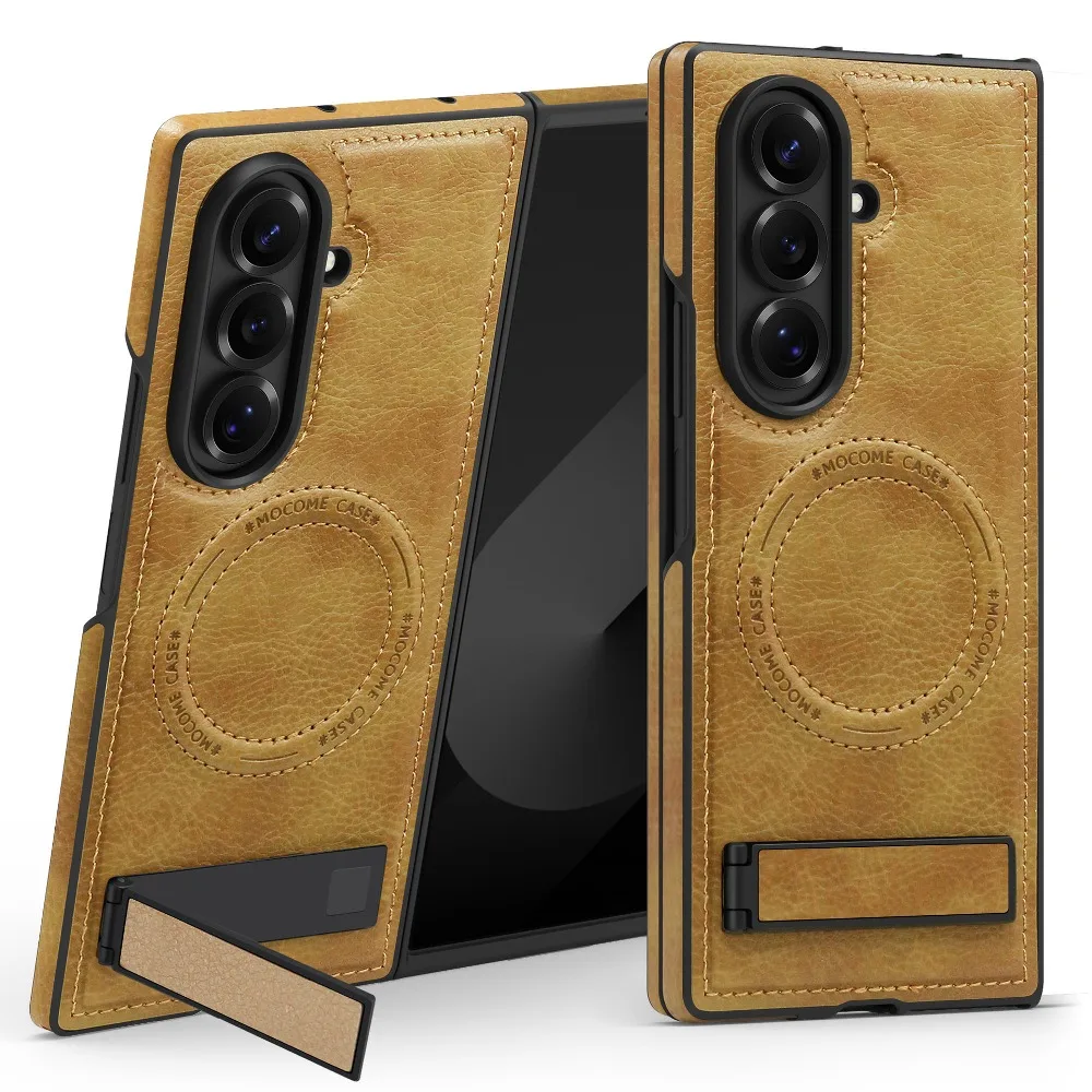 

Classic Solid Color Leather Flip Cover for Samsung Galaxy Z Fold7 6 5 with Back Supports Wireless Charging and Folding Stand