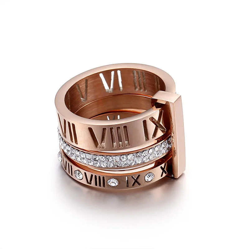 

Three Layers Stainless Steel Rings for Women with Zirconia Roman Numerals 3 in 1 Ring Luxury Wedding Trendy Jewelry