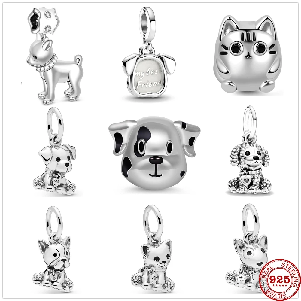 New 925 Sterling Silver Happy Sweet Cute Puppy Dog Cat Pendant Beads Fit Original Charms Pendant Bracelet Bead Jewelry making