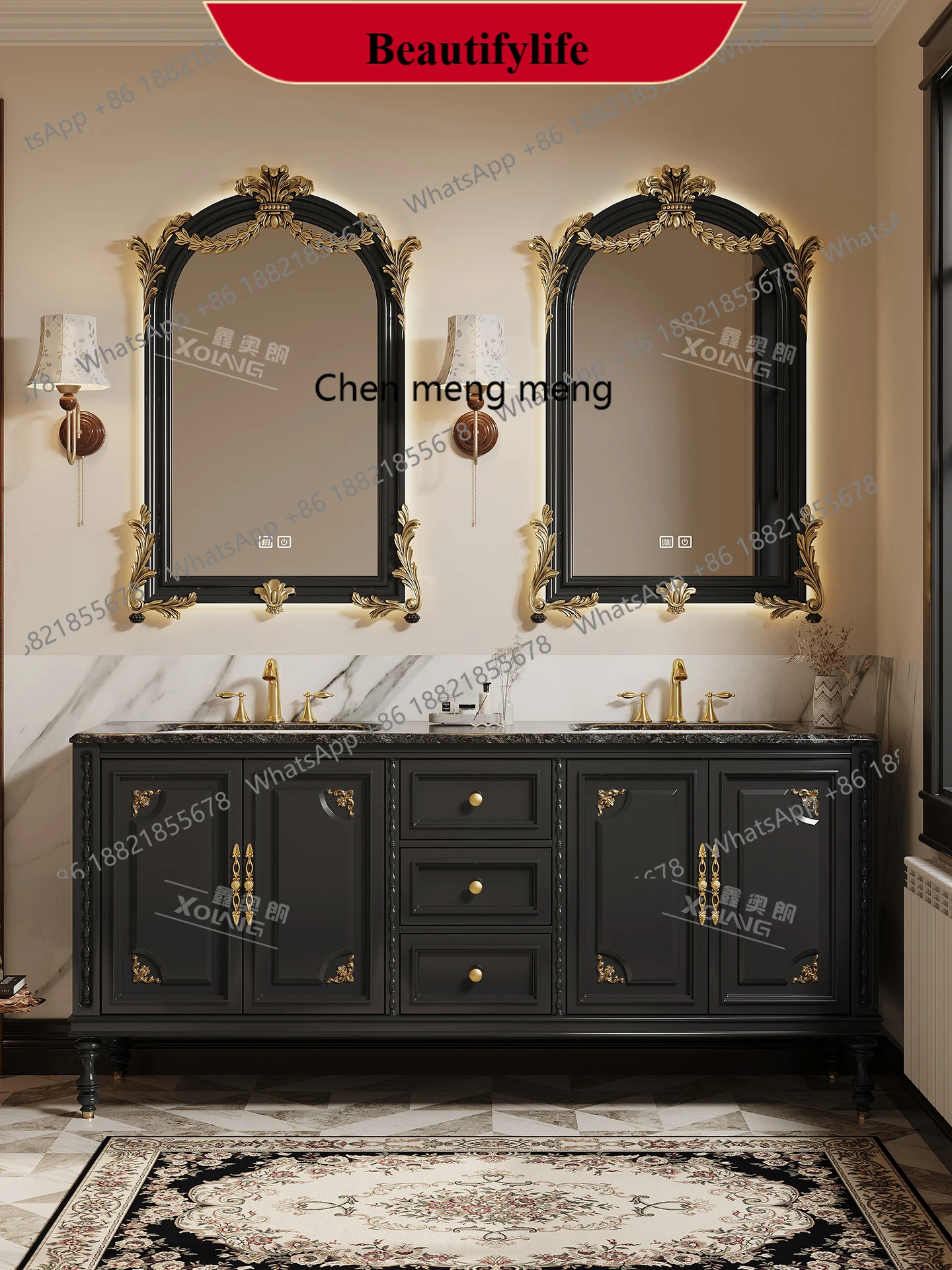 

Natural marble French oak bathroom cabinet combination bathroom luxury stone washstand hand basin