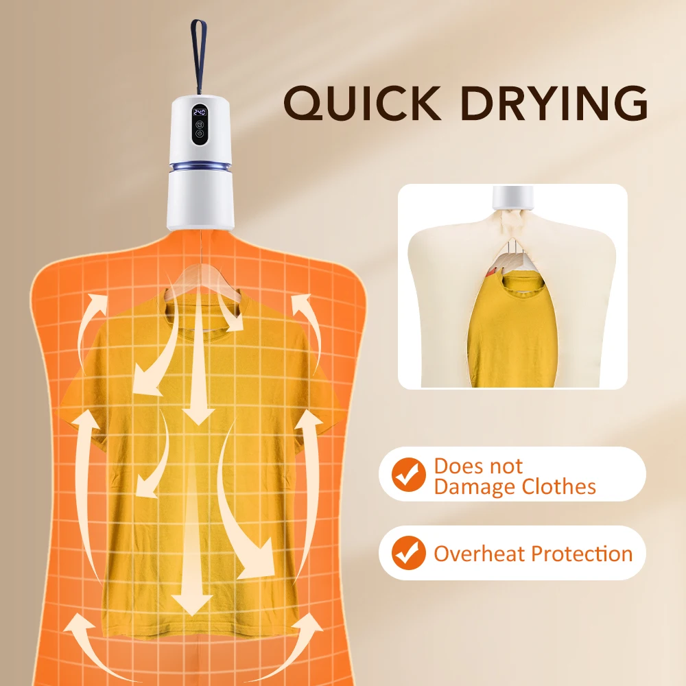 Portable Mini Electric Heated Clothes Dryer Foldable Dual Temp Smart Control Drying Rack for Shoes Shirts Pants Underwear