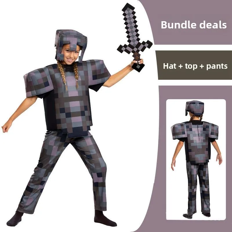 Novo mundo crianças cosplay traje minecrt palco desempenho loween outfit tradicional chinês traje verão 2023