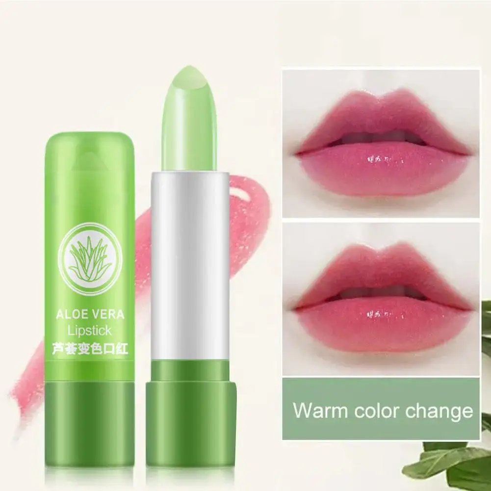 

1PC Moisture Lip Balm Long-Lasting Natural Aloe Vera Lipstick Color Mood Changing Long Lasting Moisturizing Lipstick Anti Aging