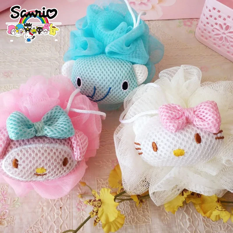 Kawaii Sanrio Hello Kitty Bath Flower Cartoon Melody Bath Bubble Ball Soft Anime Bathing Back Rubbing Doll Skin Clean Tool Gifts