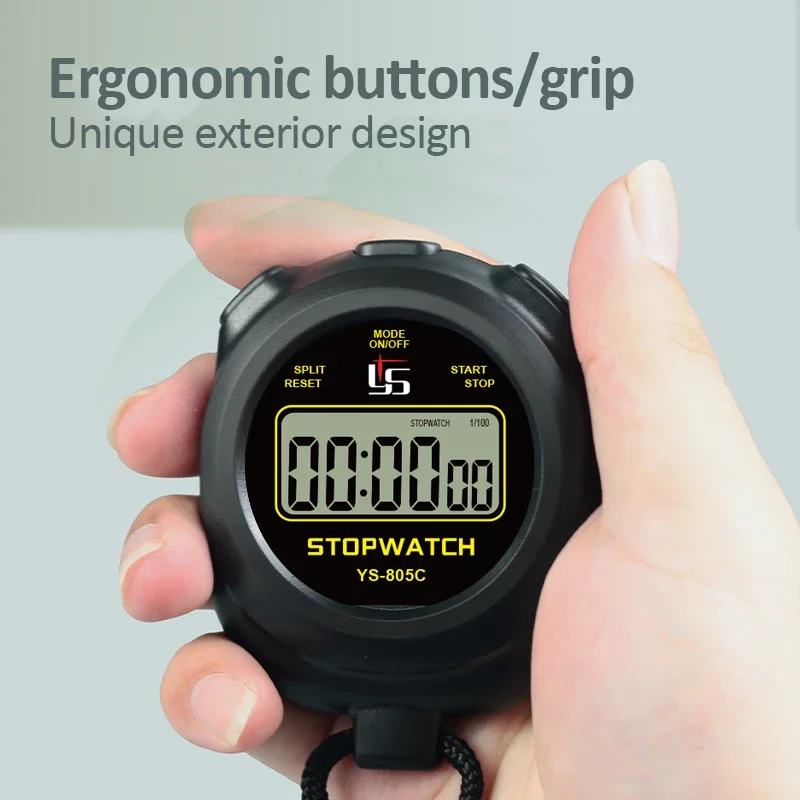 YS-805C Professional Handheld Digital Stopwatch Timer Outdoor Sports Training Timer 0.01s Precision Timer with Shutdown Function