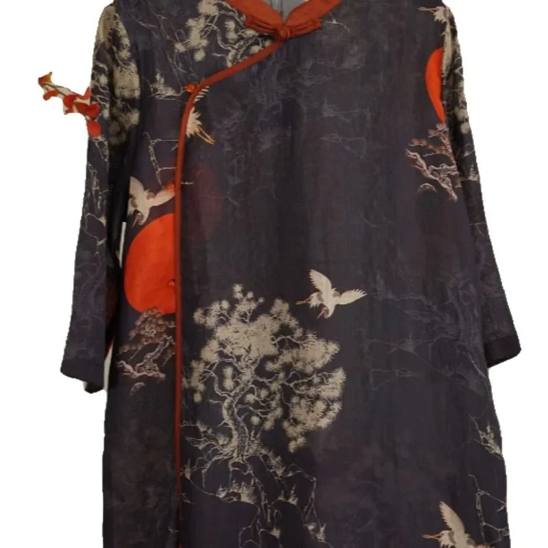 الموسم الجديد طبقة واحدة التوت فستان حريري فضفاض كرين صباح الشمس فضفاض تعديل شيونغسام تنورة النمط الصيني فستان المرأة