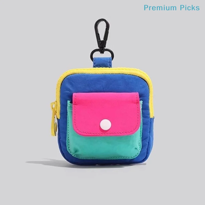 Portable Durable Zipper Coin Purse Contrast Color Earphone Bag Multifunctional Wallet Keyring Bag Daily Use Decoration Gift