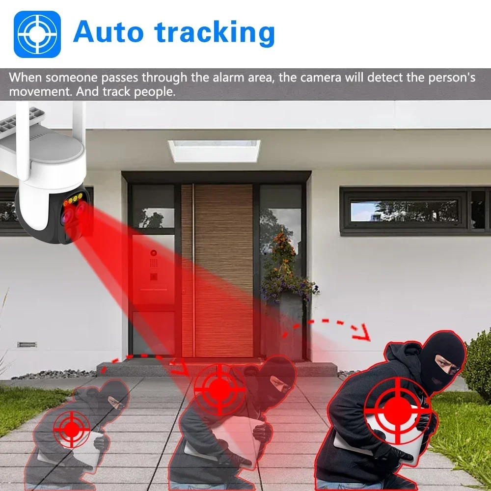 Dual Lens WIFI Solar Camera 4K 8MP 10X PTZ Zoom CCTV Outdoor Automatische tracking Humanoïde detectie Ondersteuning PTZ IP66 Waterdicht