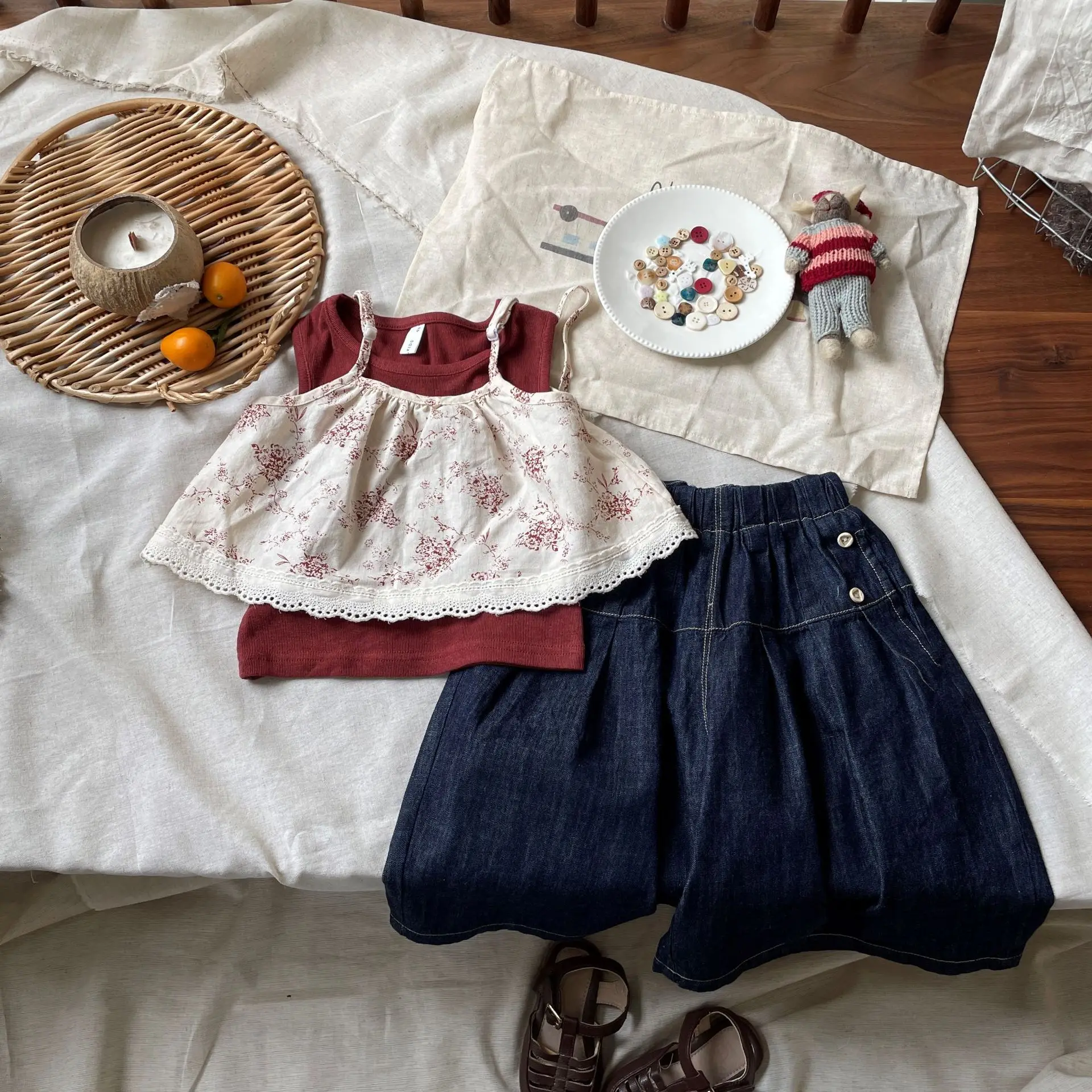 

Children High Waisted Denim Skirt Pants 2025 Summer New Korean Girls Denim Cropped Pants Children Clothing