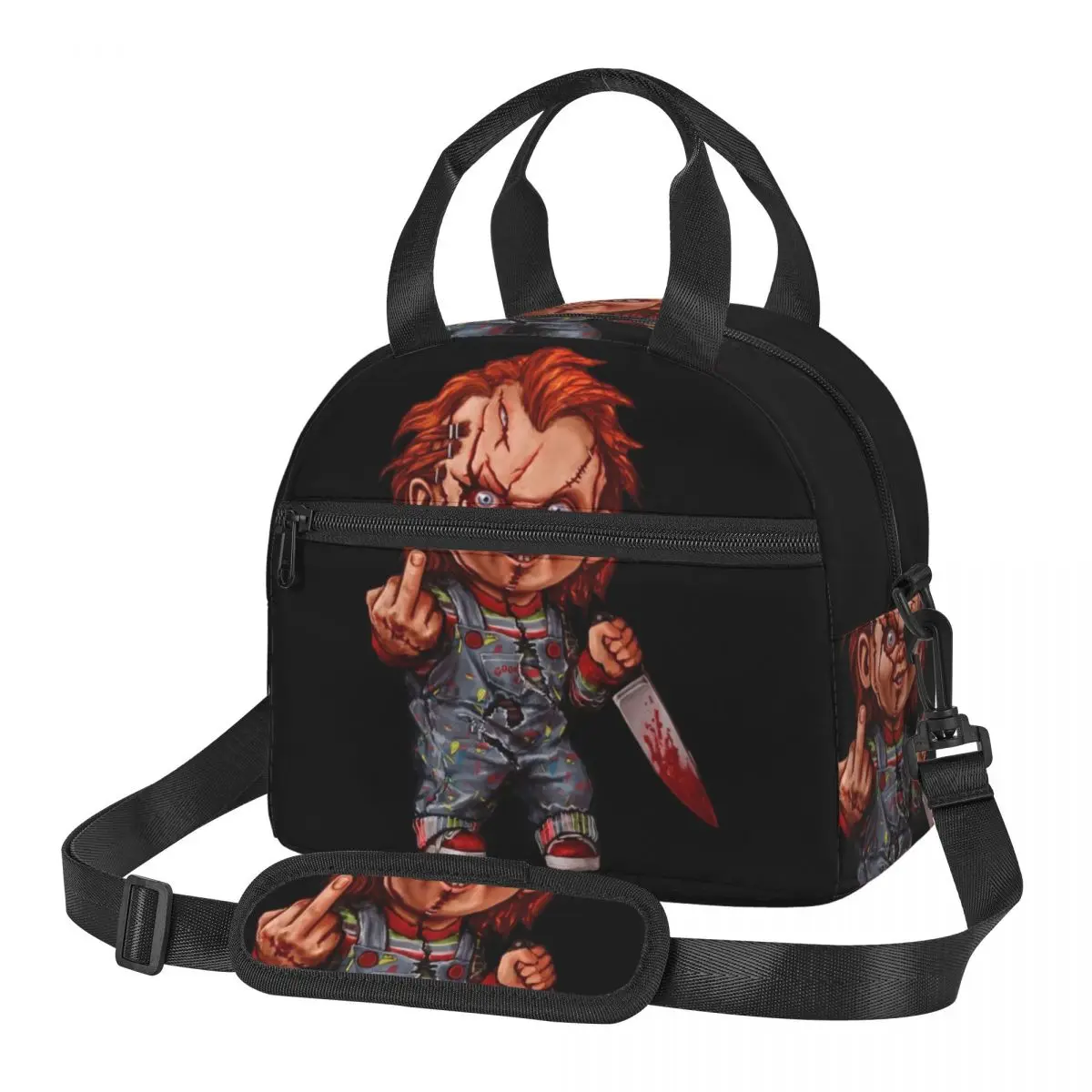 Die Killer puppe Zubehör große isolierte Lunch-Tasche mit verstellbarem Schulter gurt Horror Chucky Thermo kühler Bento Box