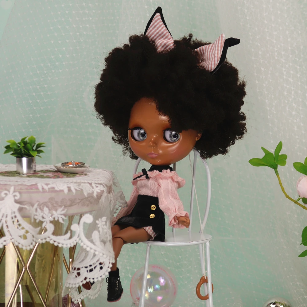 ICY DBS Blyth ตุ๊กตา Afro ผมเงินสายรุ้ง JOINT Body สีดำผิว1/6 BJD สาวอะนิเมะของขวัญ Ob24