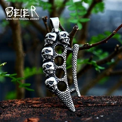 Cool Heavy Bicycle Chain Skull Brass knuckles Pendant Stainless Steel Jewelry Motor Biker Skull  Men Pendant BP8-660