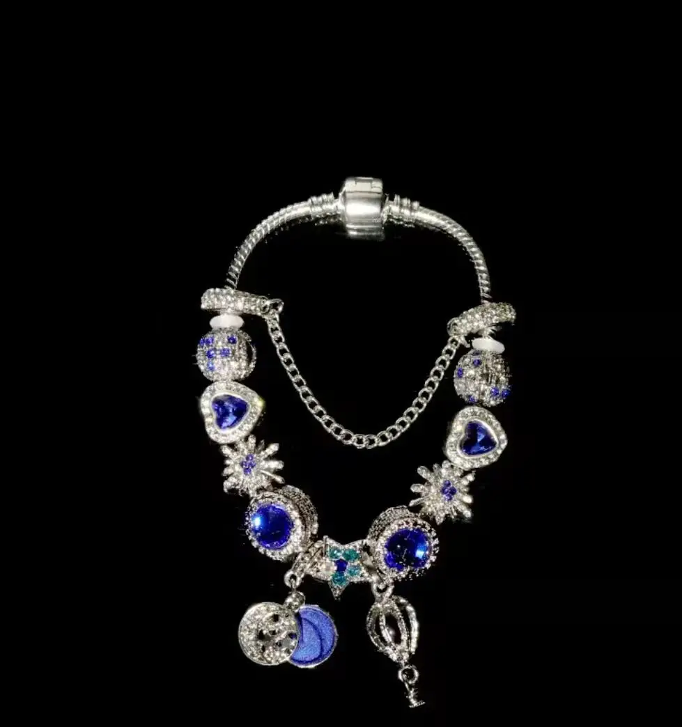 Yexcodes สร้อยข้อมือคริสตัล Hot Air บอลลูนสุภาพสตรีเครื่องประดับของขวัญ Silver Plated พู่ Moon Star สร้อยข้อมือลูกปัดผู้ชาย & ผู้หญิง