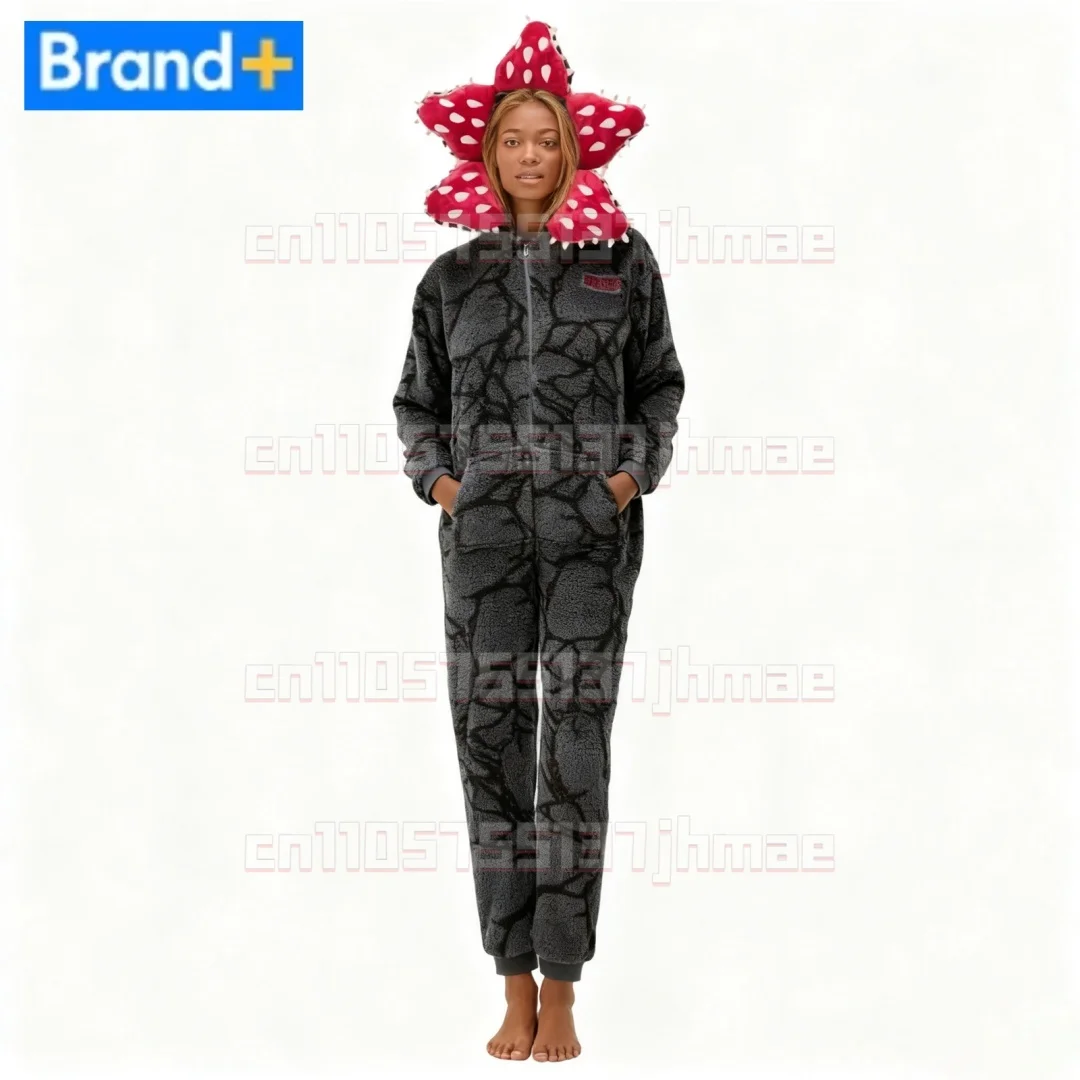 Pyjama étranger de Noël avec motif de plante Demogorgon - Combinaison adulte avec tissu de flanelle confortable, parfait pour les fêtes de vacances