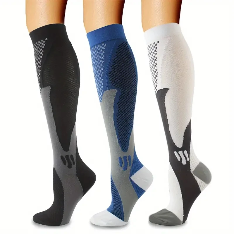 

3 Pairs Compression Socks for Men & Women 20-30 mmHg Knee High Nurse Pregnant Running Medical and Travel Sports Socks