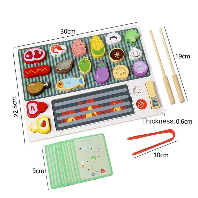 Houten Leuke Barbecue Alsof Speelgoed Rollenspel Ouder-Kind Interactieve Educatieve Verlichting Speelgoed Gesimuleerde Barbecue Speelgoedset