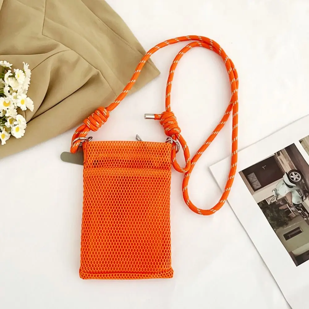 Cute Sweet Portable Mesh Bag Hollowed-out Solid Color Korean Style Shoulder Bag Purse Lightweight Mobile Phone Bag Daily Use