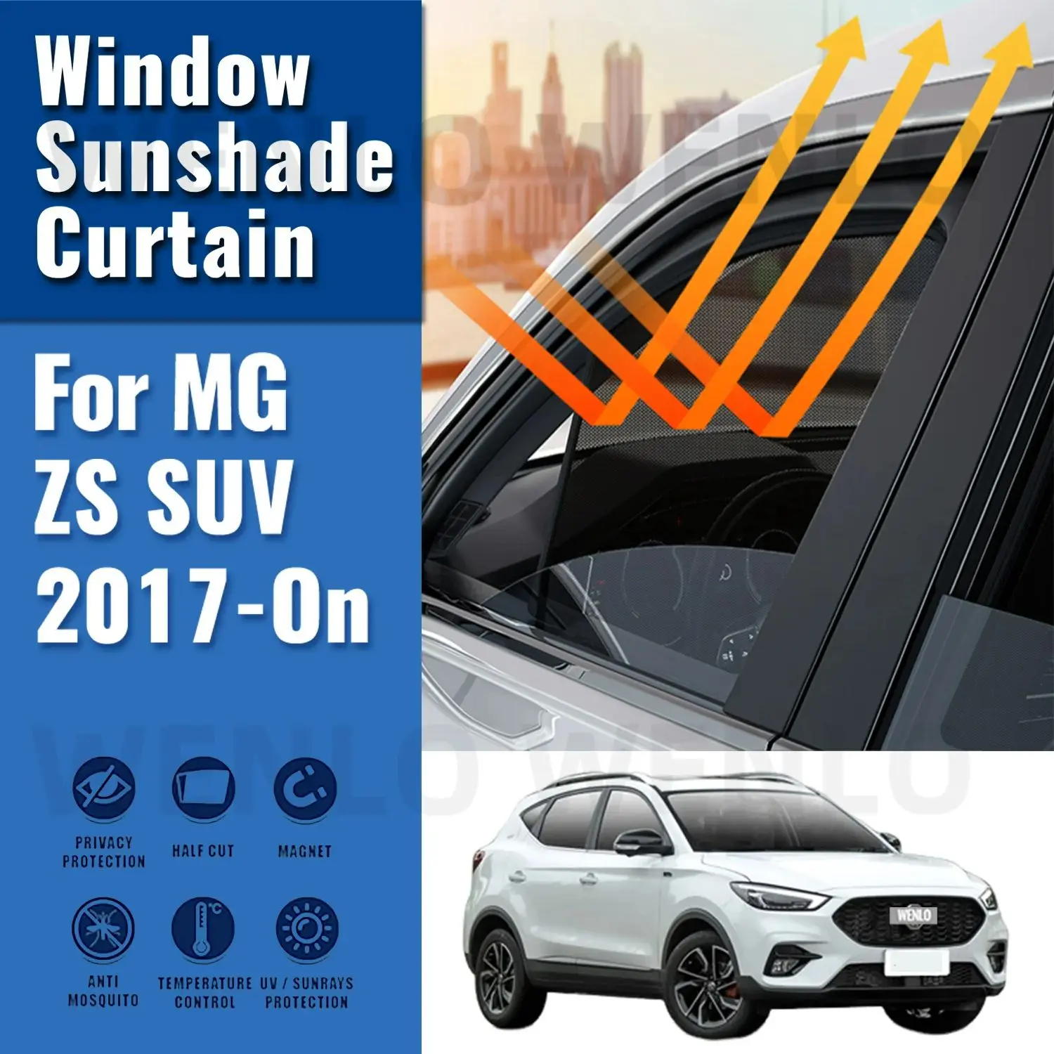 

For MG ZS EV SUV 2017-2023 2024 Magnetic Car Sunshade Shield Front Windshield Frame Curtain Rear Side Window Sun Shade