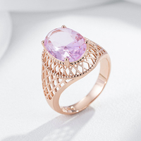 Hollow 585 Golden Four Claw Pink Zircon Large Rings Luxury Women Fit Finger Glossy Jewelry Wedding Party Vintage Accessories