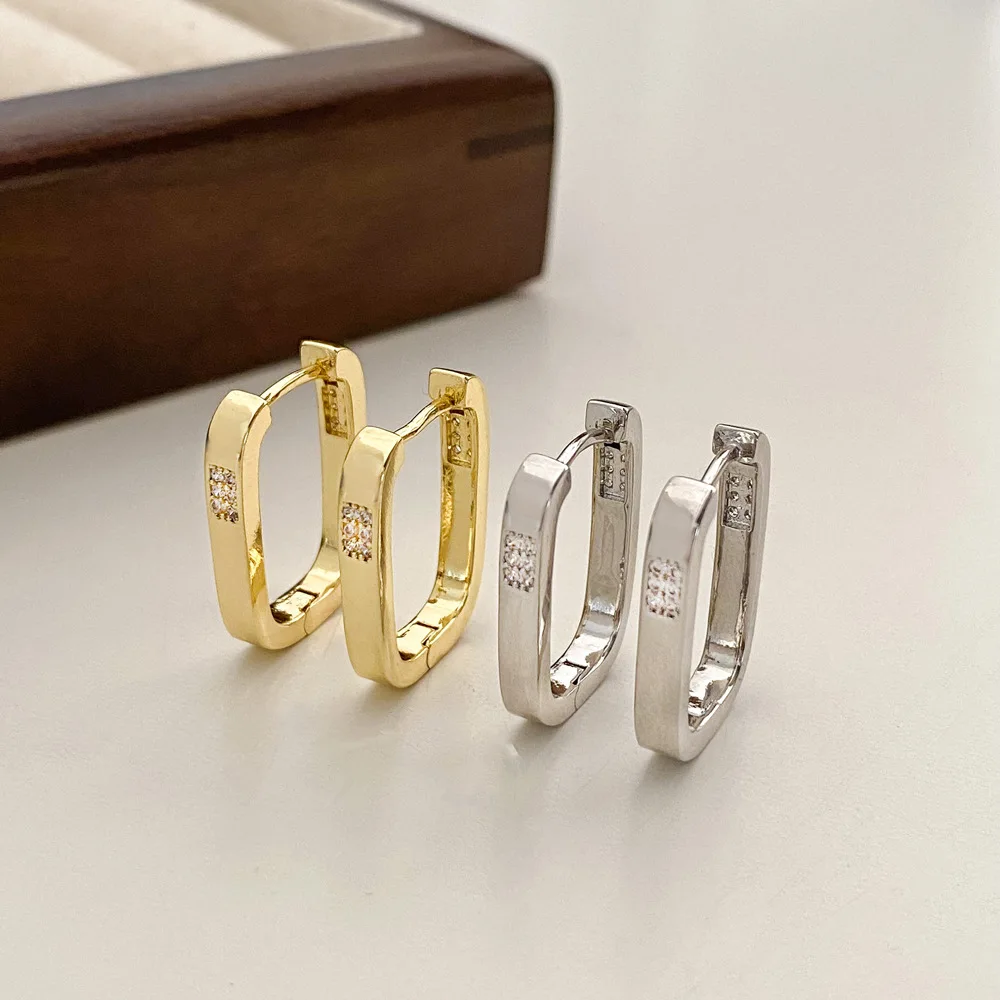 

Metal Geometric U-shaped Earrings for Women Trendy Minimalist 925 Silver Needle Zircon Hoop Earrings Fashion Jewelry Accessories