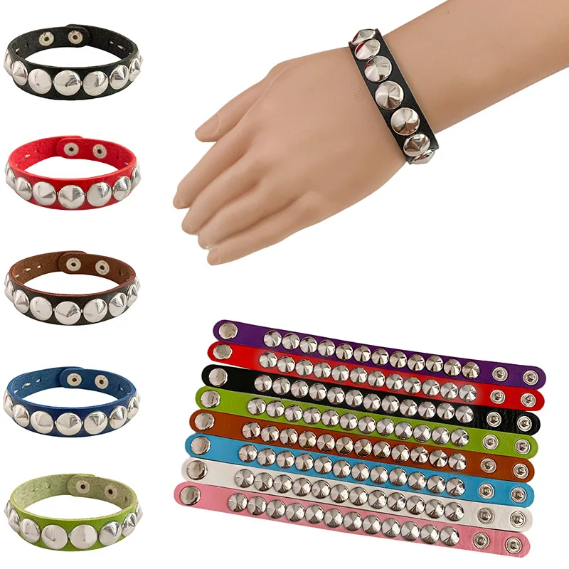 [Factory direct sales] European and American non-mainstream personalized punk leather dome bracelet jewelry PU leather bracelet
