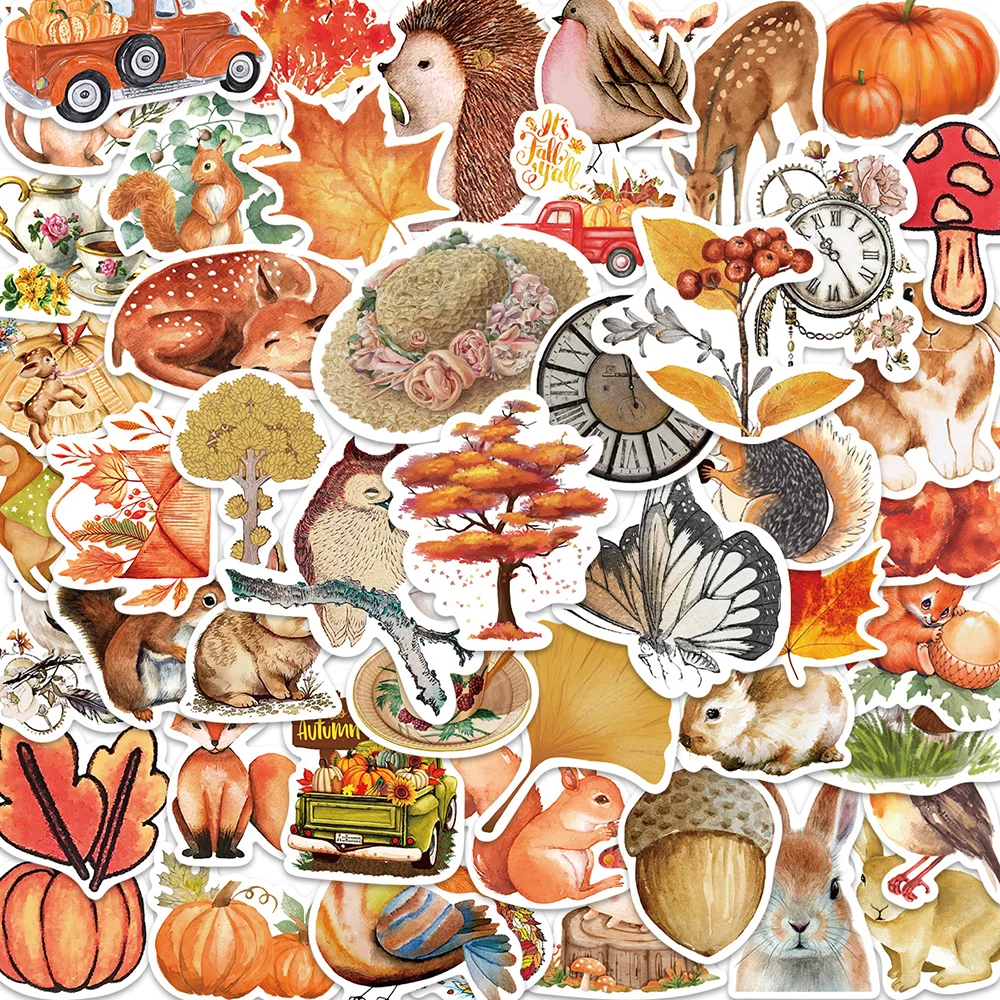 10/30/50pcs Retro Cartoon Autumn Stickers Decals Skateboard Laptop Phone Suitcase Motorcycle Diary Waterproof Sticker Kids Toy