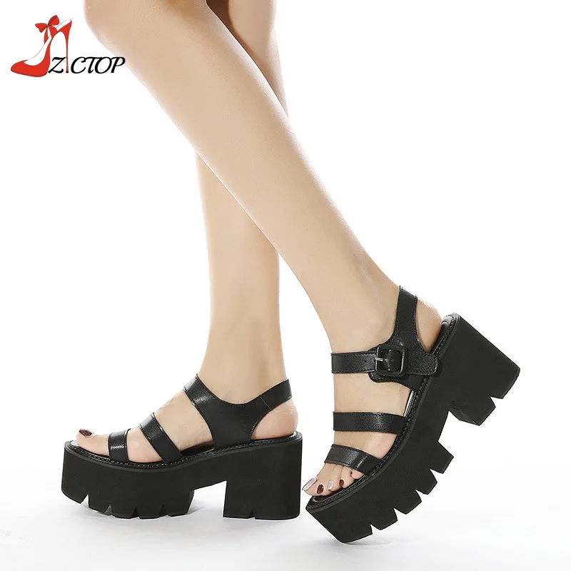 

Women Platform Gladiator Sandals Open Toe Buckle Strap Summer Casual Beach Shoes Chunky Heels Roman Sandals Big Size 42 43