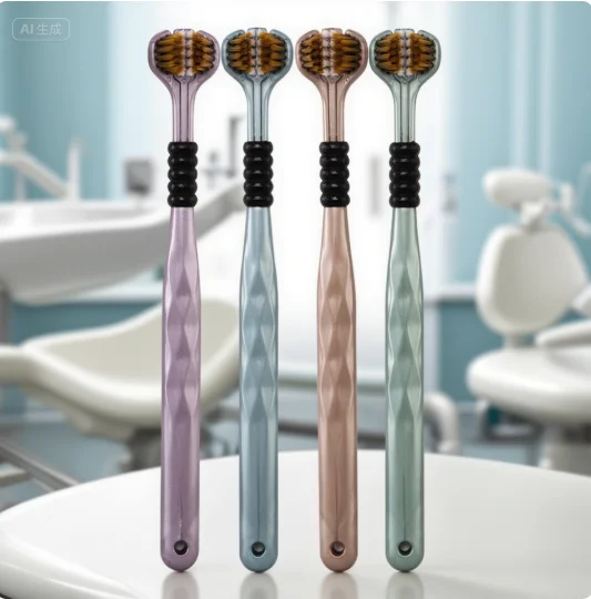

2pcs Tongue Scraper Oral Care 3D Stereo Three-Sided Toothbrush Ultra Fine Soft Hair Adult Toothbrushes 360° Cleaning Teeth Brush