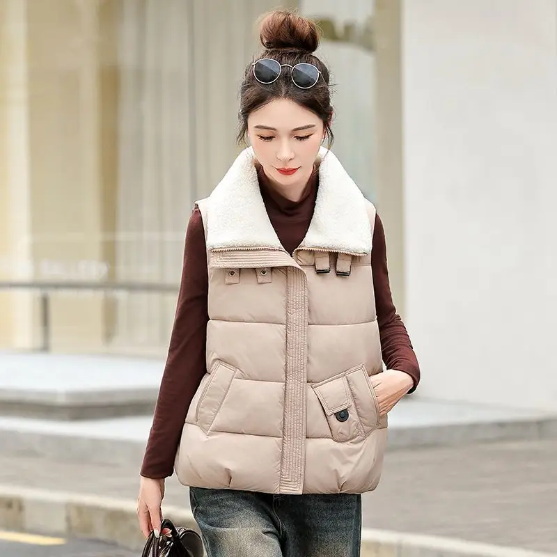 سترة شتوية دافئة جديدة لعام 2026 سترات للنساء موضة بدون أكمام مع سحاب منتفخ صدرية على طراز الشارع ملابس خارجية للسيدات #4