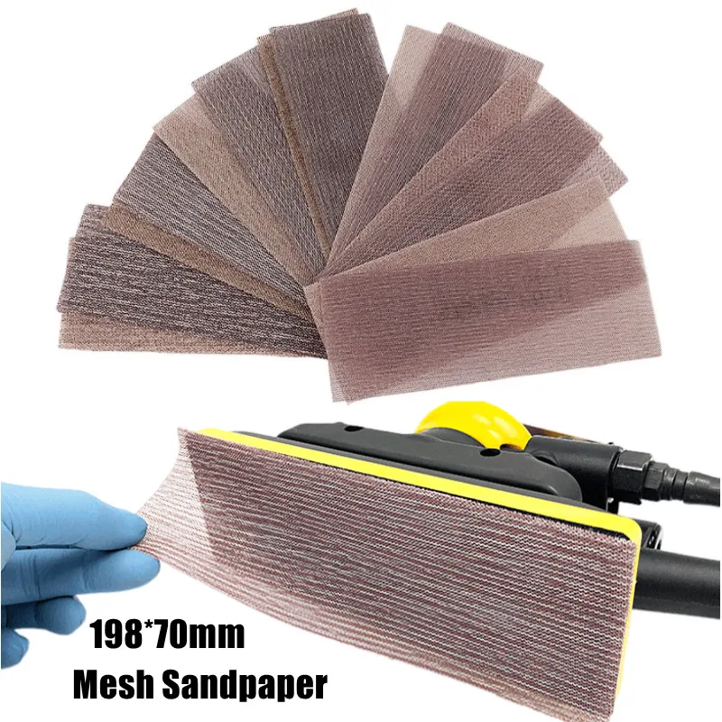 198*70MM Mesh Sanding Disc Sandpaper 80-600 Grit Hook Loop Dust-Free Anti-Blocking  For Car Paint Metal Finishing Polishing