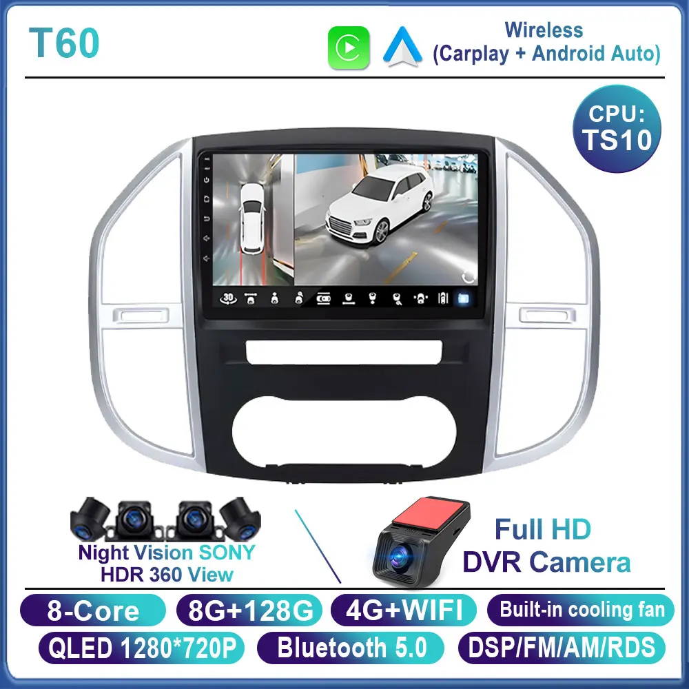 Android 15 Carplay Auto Autoradio voor Mercedes Benz Vito 3 W447 2014-2020 Navigatie Multimedia Videospeler Stereo Head Unit BT