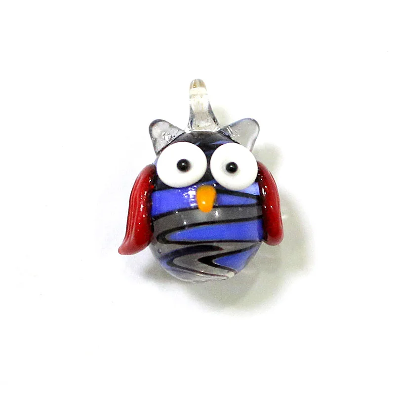 Mini Glass Owl Figurine Pendant Cute Birds Animal Charm Ornaments for Diy Jewelry Necklace Making Accessories or Halloween Decor