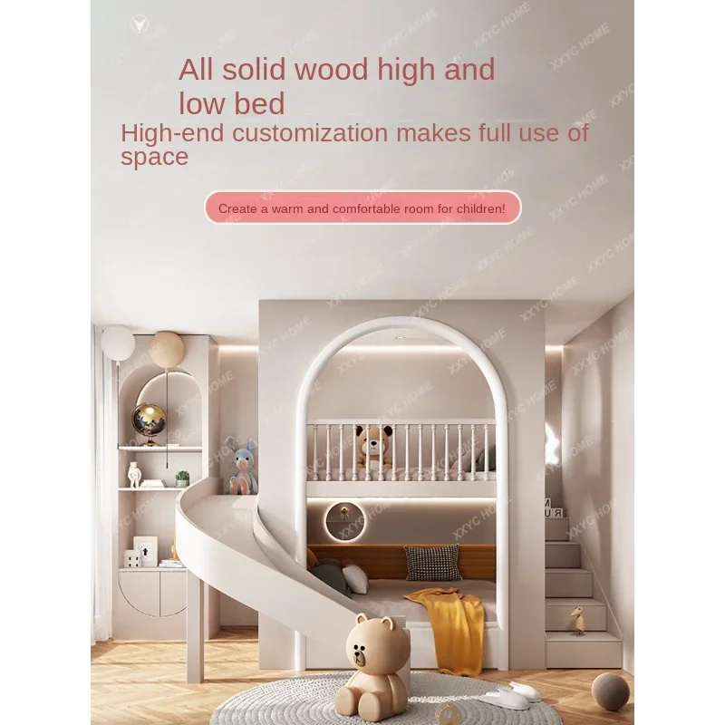 Customized Children's  with Sliding Ladder Bed Tree House-Hole Duplex Attic  Lower Bunk Bunk