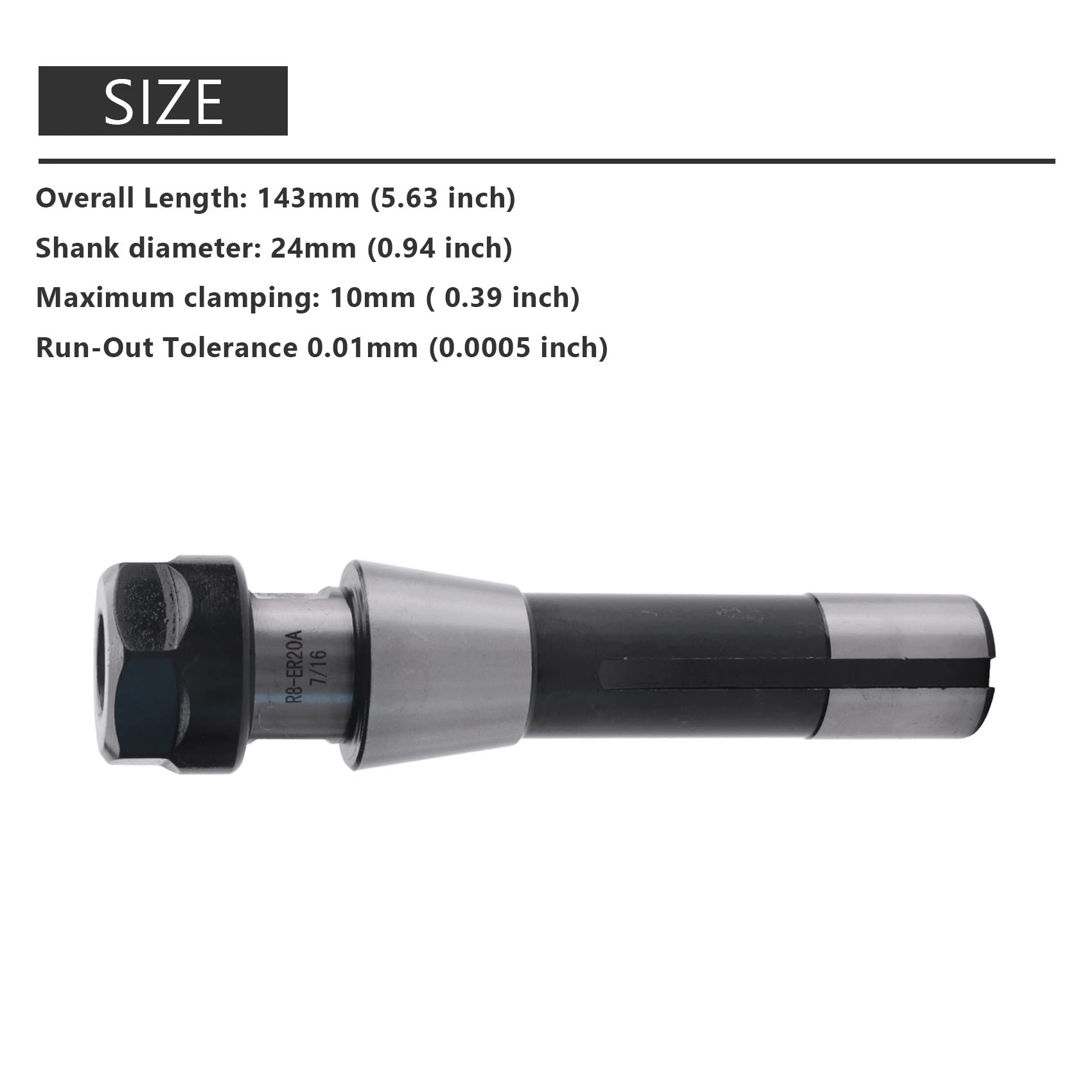 AT02-R8 ER20 7/16 Inch Collet Chuck Holder CNC Milling Lathe R8 Arbor Spindle Holder Tool