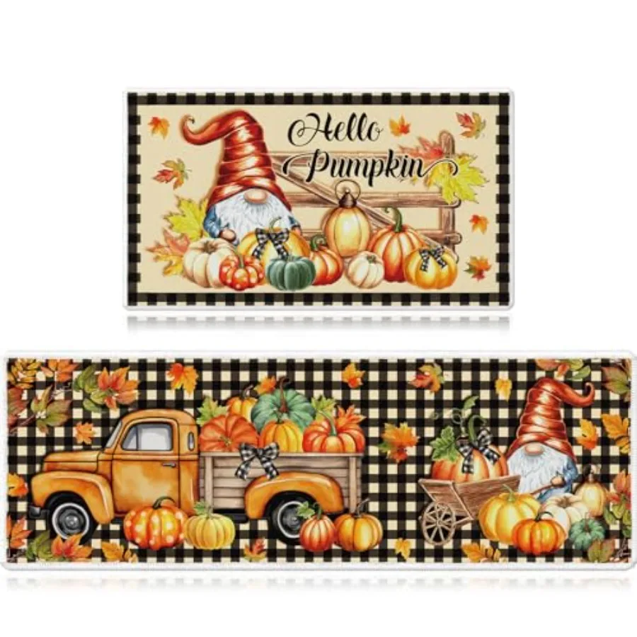 

Осенние кухонные коврики Hello Pumpkin, осенние кухонные коврики, набор из 2-х моющихся нескользящих ковриков для гнома на День благодарения, фермерский дом Ха
