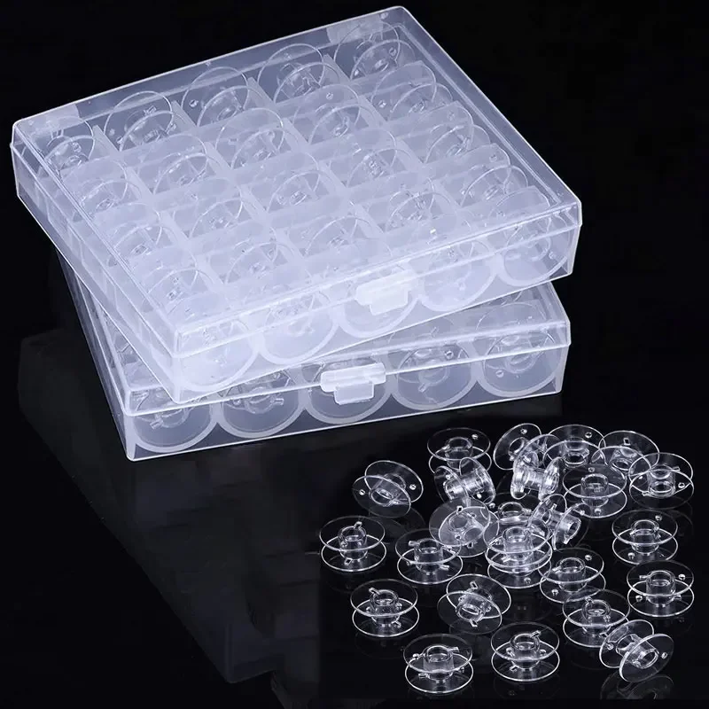 25Pcs Sewing Machine Bobbins Spools Empty Bobbins Spools Storage Box Plastic Bobbins with Case Craft Sewing Machine Accessories