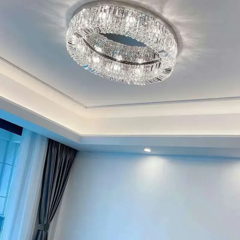 Royal Luxury Modern Minimalist Crystal Glass Round Ceiling Chandelier for Living Room Bedroom Study Led Indoor Lighting Decor