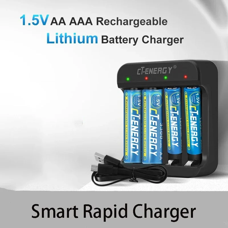 

4-Slot Smart Li-Ion Battery Rapid Charger, 1.5V AA / AAA Battery Li-Ion Battery Charger with LED Indicator and Connection Cable