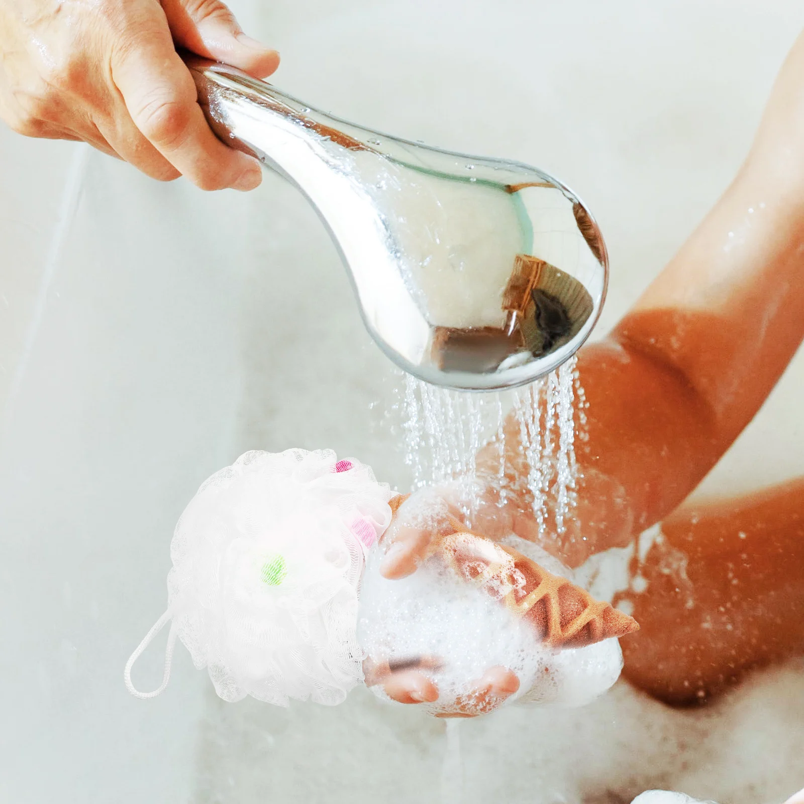 

3Pcs Kids Loofah Ice Cream Bath Ball Soft Material Dense Mesh Rich Foam Long Lasting Shower Puff Kids Loofah Shower Ball