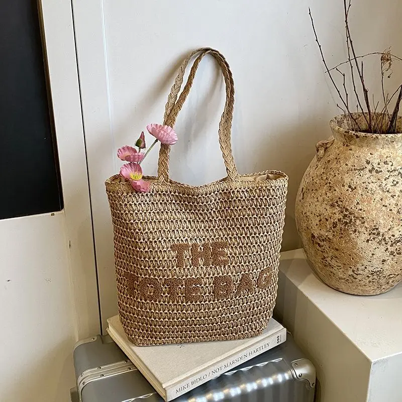 

2026 New Summer Pack Seaside Travel Vacation Large-capacity Tote Bag Straw French Casual Portable Shoulder Package Women Bags