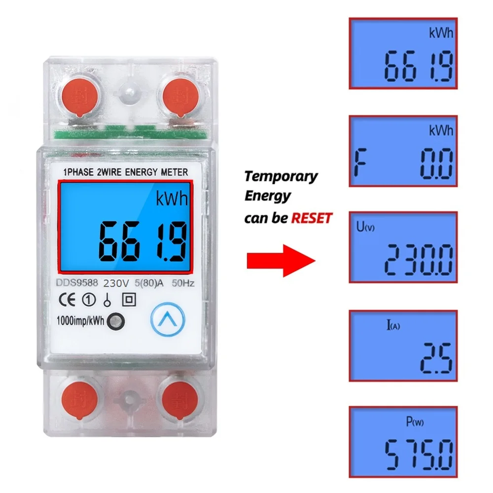 AC 80A 230V nuovo misuratore di kWh digitale monofase su guida Din contatore di consumo energetico wattmetro Reset elettronico Zero