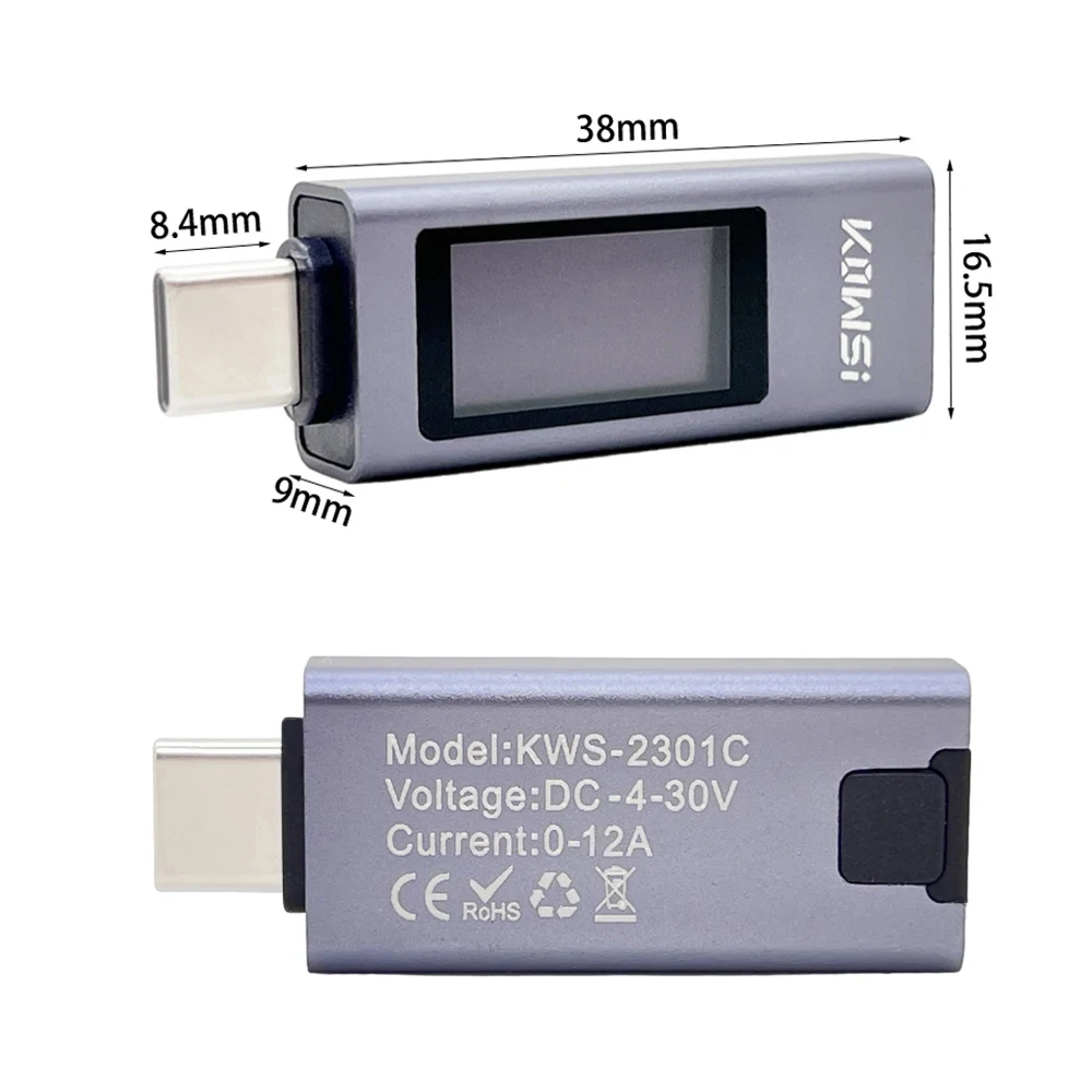 KWS-2301C Display digitale multifunzione amperometro di tensione cc misuratore di potenza Tester di ricarica per telefono cellulare di tipo c DC