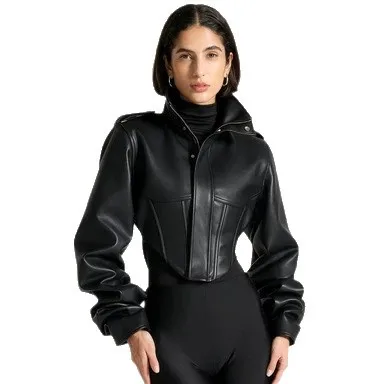 New Women's Clothing Leather Classic Stand-Up Collar Zipper Short Slim Retro Old Brown Leather Jacket