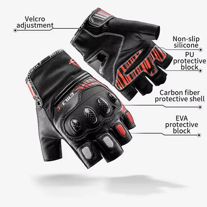 MOTOWOLF Summer Half-Finger Motorcycle Glove for Men Women Hard Knuckles Carbon Fiber Protective Gear for Outdoor Cycling Racing