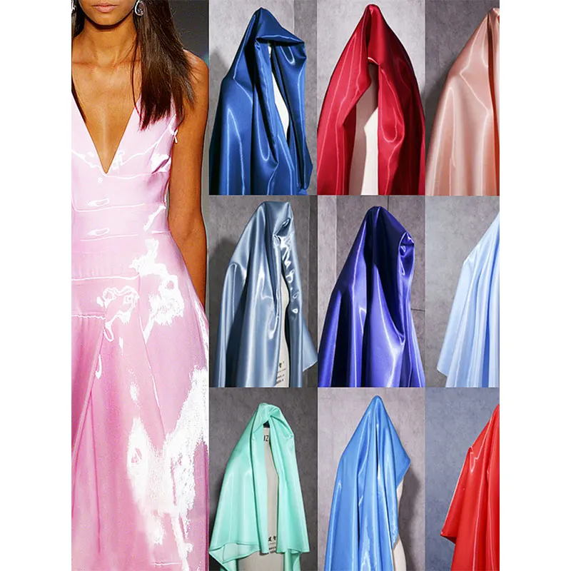 150cm Glossy Metallic Liquid Satin Fabric Silky Reflective Galaxy Shiny Satin Fabric for Fashion Dress Suit Designer Material