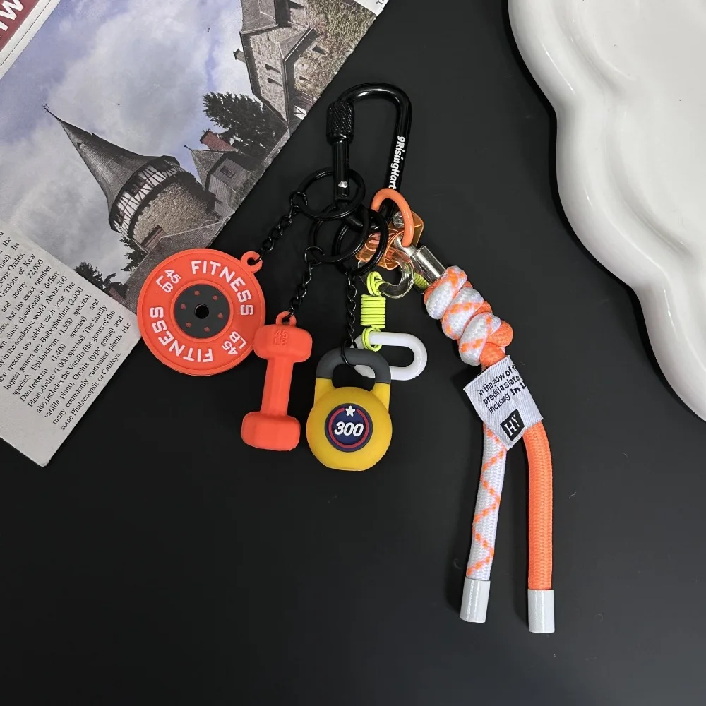 

Mini Fitness Series Pendant with D-shaped Buckle Colorful Barbell Plates Key Chain Kettlebells Creative