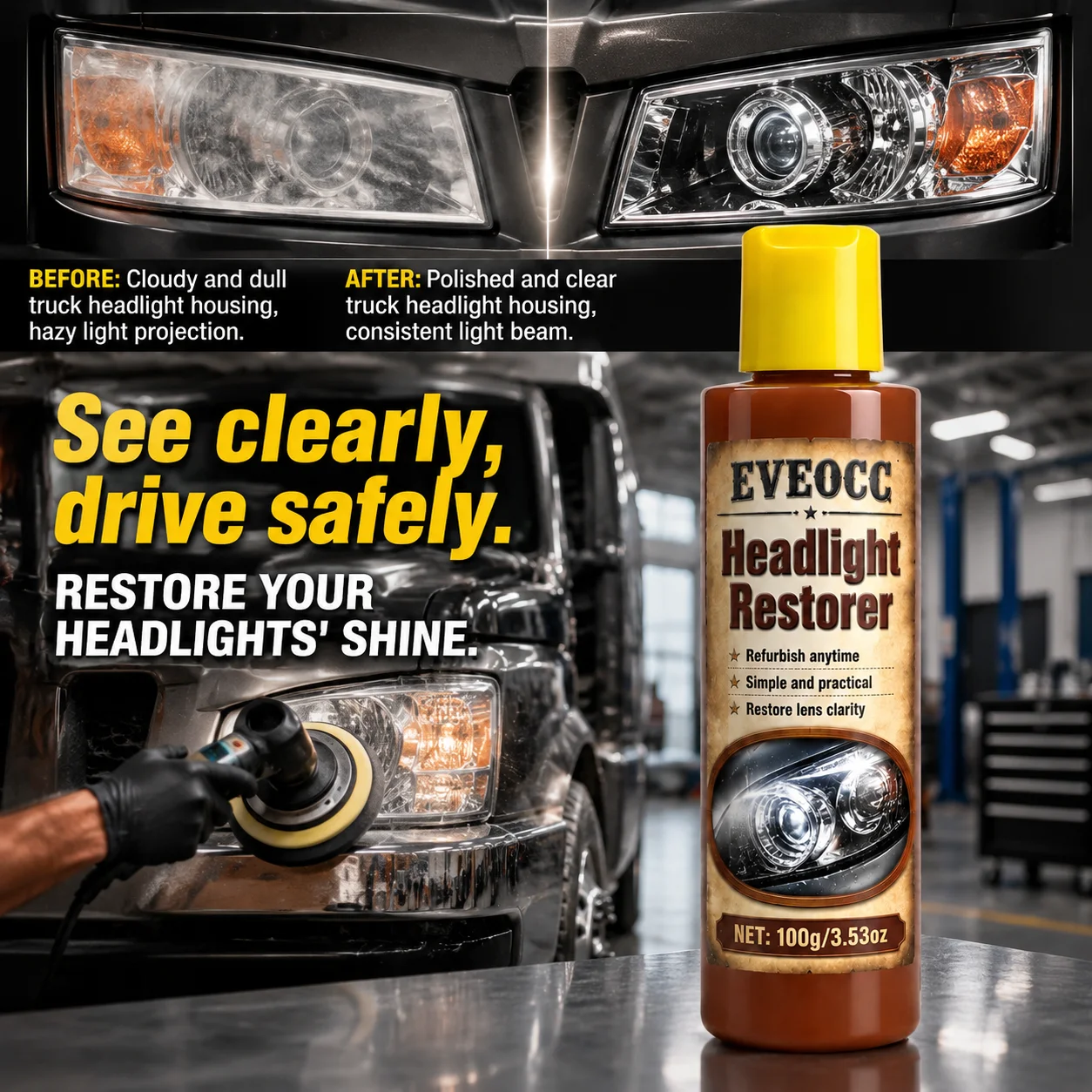 EVEOCC Headlight Restorer 100g, Car Headlamp Lens Restoration Polish Remove Yellowing Oxidation Restore Clarity
