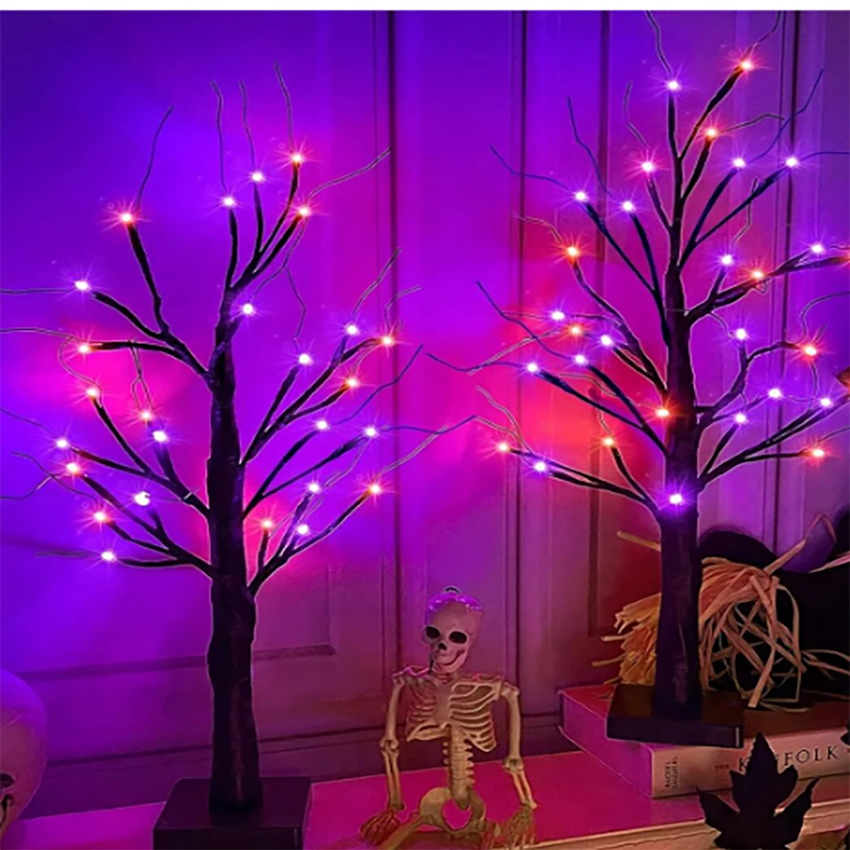 

Orange And Purple Halloween Birch Tree Light Battery Operated Table Lamp Indoor Home Party Halloween Decorations Night light