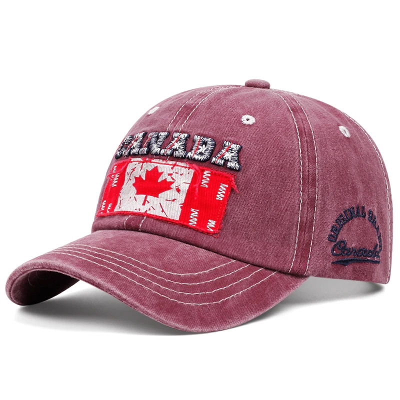 Retro Baseball Cap Men Canada Flag Embroidery Trucker Hats For Men Sun Hat Cotton Washed Golf Caps For Men Outdoor Snapback