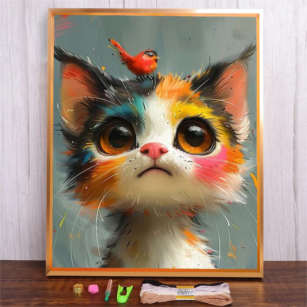 

DMC Threads Embroidery DIY Cartoon Cat Patterns Printed Kits Cross Stitch Needlework Crafts Sets Home Decoration Adults Gift